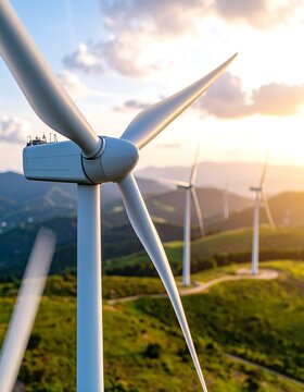 Wind turbines on a hillside at sunset (1)