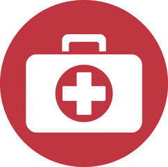 Fototapeta premium White first aid kit icon with red cross on a red circular background