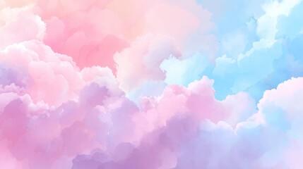 Dreamy pastel clouds swirl gently in a painterly style, blending pinks, purples, and blues