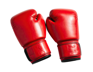 Pair of red boxing gloves, slightly angled