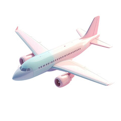 Pastel-colored airplane, angled view, cartoonish style