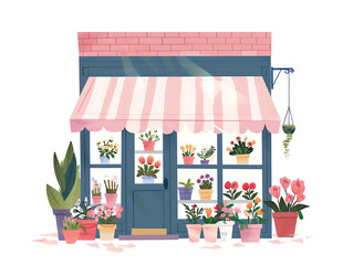 Retro flower shop building illustration, AI generated
