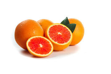 Fresh Gannan Blood Oranges with Red Flesh Exposed on White Background - High Quality Chinese Citrus Fruit