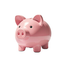 Pink piggy bank, glossy finish, cartoon style, isolated on black