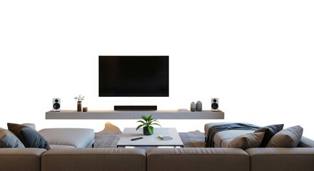 Modern living room setup isolated on transparent background 