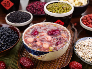Traditional Chinese Laba Porridge with Mung Bean Red Date Healthy Breakfast Bowl Mixed Grains
