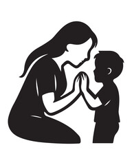 Vector illustration of a mother and son loving in silhouette