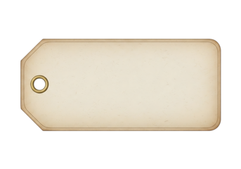 Illustration of a blank, vintagestyle paper tag with a reinforced hole, isolated on a transparent background, perfect for labeling or pricing on transparent background