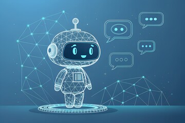 Holographic ai robot or chatbot with speech bubble technology concept digital art