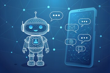 Holographic ai robot or chatbot with speech bubble technology concept digital art