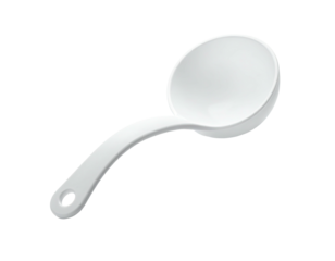 White rounded ladle with long handle