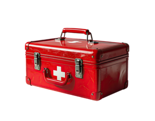 Red metal first-aid kit, with a white cross