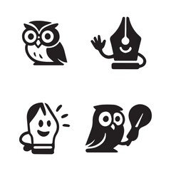A cartoon vector set of funny owl and other animal icons