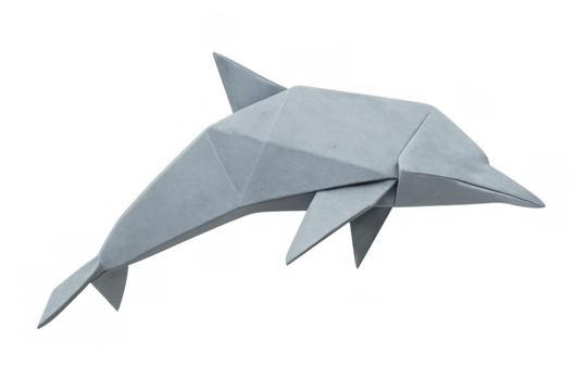 Origami dolphin paper craftsmanship on transparent background