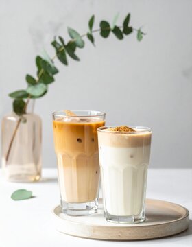 Chilled oat milk latte with minimal modern caf&eacute; vibe
