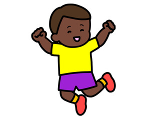 笑顔でジャンプする黒人の男の子