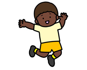 笑顔でジャンプする黒人の男の子