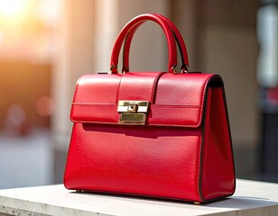 Red Leather Handbag on Urban Background