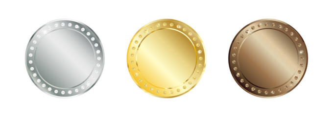 Medals set. Silver, gold and bronze medals set. Premium Tag set. Badge, tag, label. 