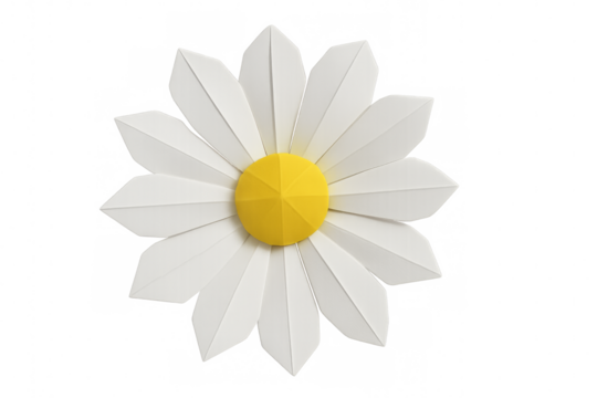 Origami paper daisy flower with transparent background