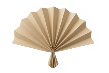 Beige folded paper hand fan with transparent background