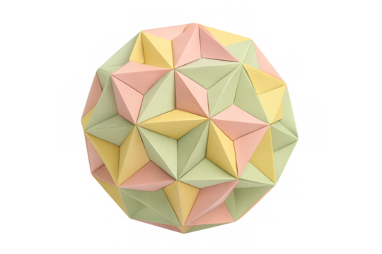 Origami paper polyhedron sphere with pastel colors