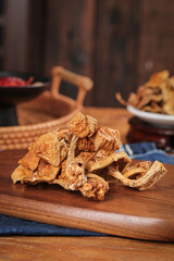 Dried Shiitake Mushrooms on Wooden Board - Asian Specialty Food Ingredients
