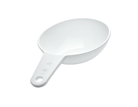 White plastic measuring scoop with handle