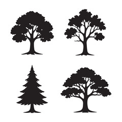 set of trees silhouettes