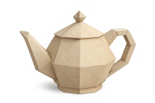 Origami paper teapot with low poly geometry