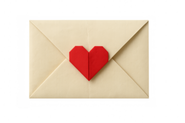 Love letter envelope with red origami heart
