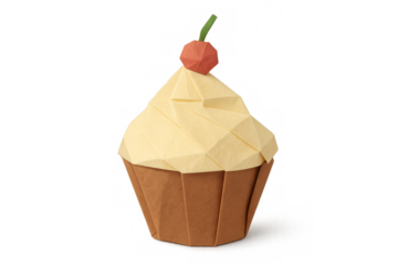 Origami paper cupcake with cherry on top
