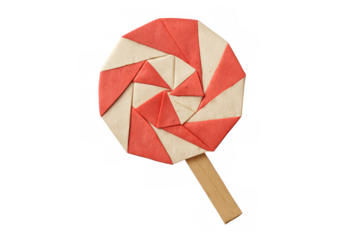 Origami paper lollipop candy with swirl pattern