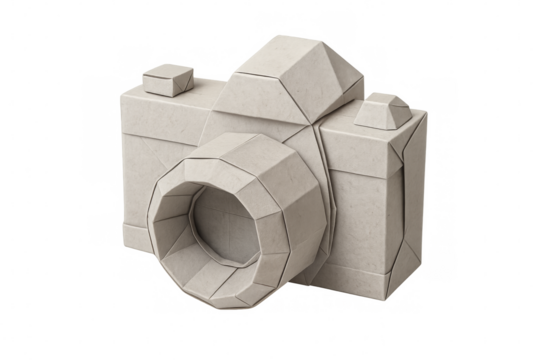 Paper origami camera concept with a transparent background