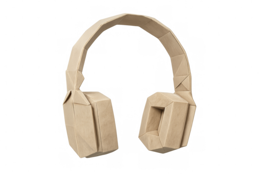 Origami paper headphones creating sound and music concept
