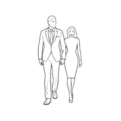 Black and White Vector Illustration of a Couple Man and Woman in Minimalistic Clean Line Art Style