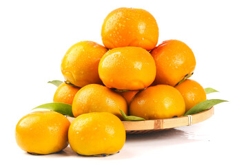 Fresh Orange Persimmons in Wicker Basket on White Background - Healthy Citrus Fruit Display