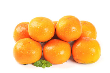 Fresh Orange Persimmons with Water Droplets on White Background - Healthy Fruit Display
