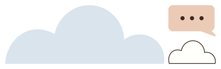 Large blue cloud with dot-filled speech bubble and outlined cloud. Ideal for connection, messaging, networking, cloud storage, data sharing, technology, digital transformation. Simple flat metaphor