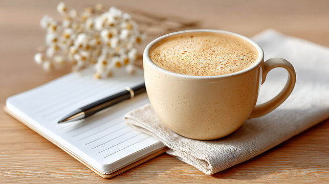 A peaceful morning routine with coffee, a journal, and sunlight, symbolizing self-care, mindfulness, and daily habits that nurture a happy life.