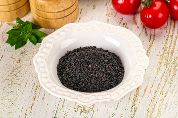 Black sesame seeds in the bowl