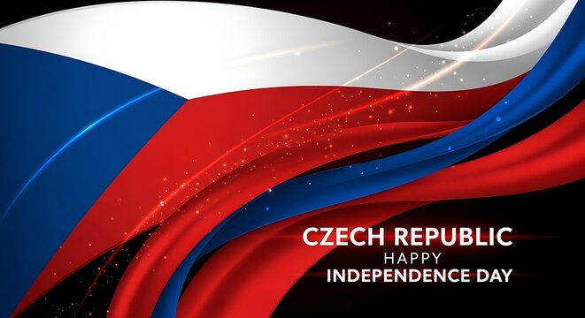 Czech Republic Independence Day: Abstract Flag with Dynamic Light Effects. - Powered by Adobe