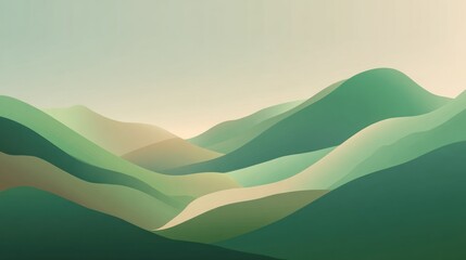 Serene mountain landscape with layers of rolling green hills under a soft, gradient sky
