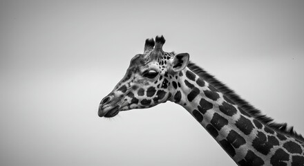Striking black and white giraffe portrait with elegant patterns and calm expression
