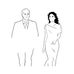 Black and White Vector Illustration of a Couple Man and Woman in Minimalistic Clean Line Art Style