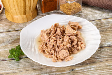 Canned tuna fish in the bowl