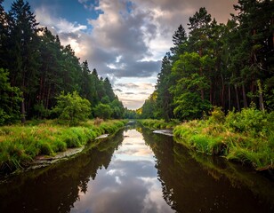 Serene forest river scene