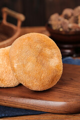 Monkey Head Mushroom Lion's Mane Fungus on Wooden Board Edible Nutritious Ingredient