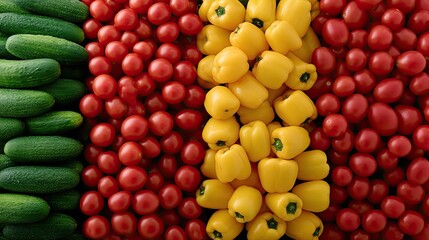 Fresh Colorful Variety of Vegetables and Fruits Displayed in Vibrant Patterns for Healthy Eating Inspiration