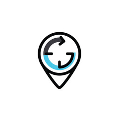 Dynamic location pin icon with a circular refresh arrow, symbolizing real-time data updates and continuous navigation, ideal for modern digital maps, tracking systems, and interactive online services
